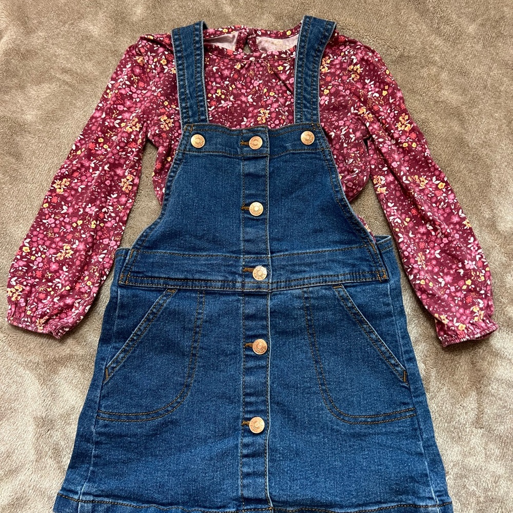 BCBGirls Denim Blue Overall Dress with Floral Top